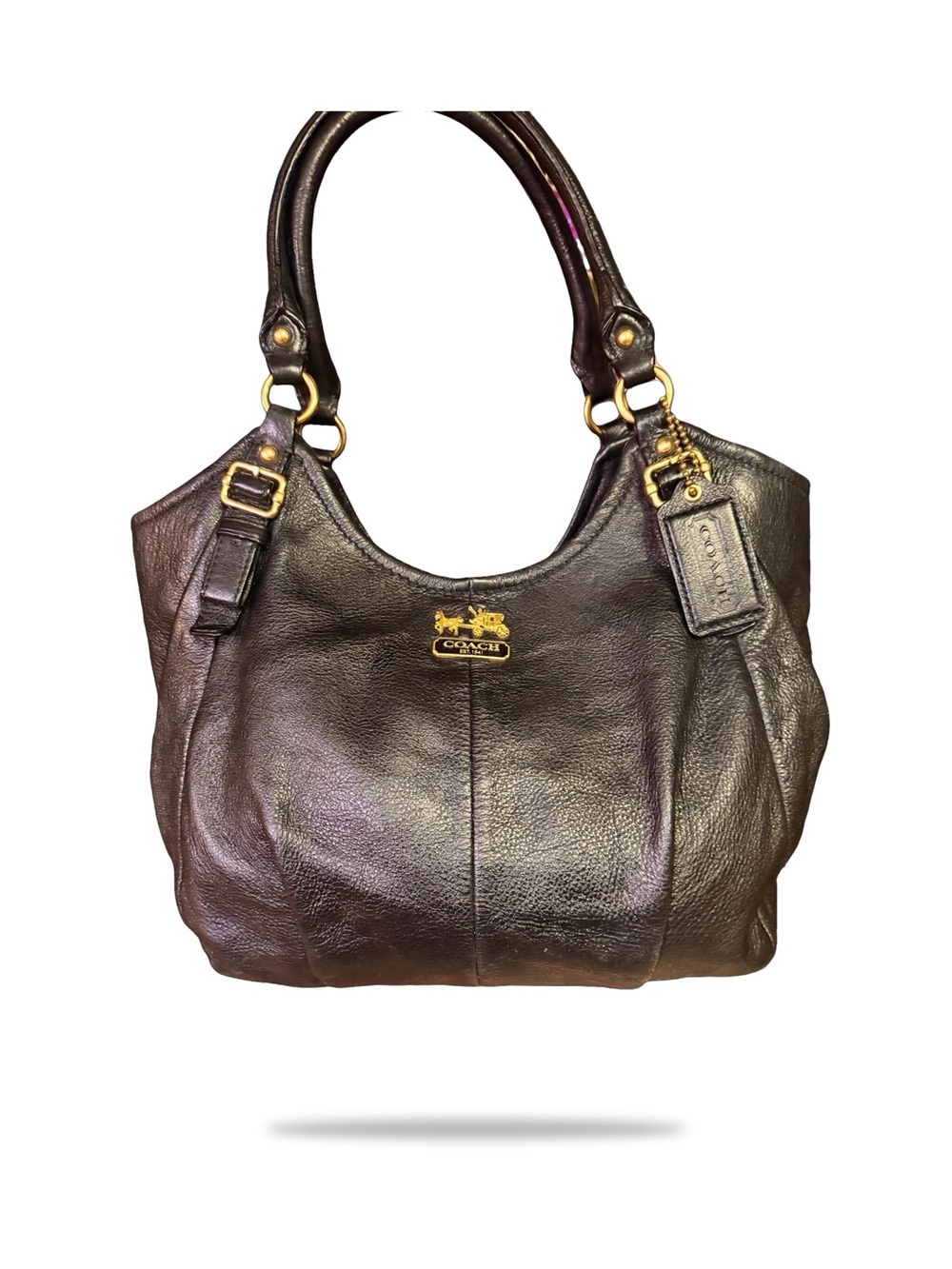 Coach Dark Brown Leather Shoulder Tote with Gold Hardware